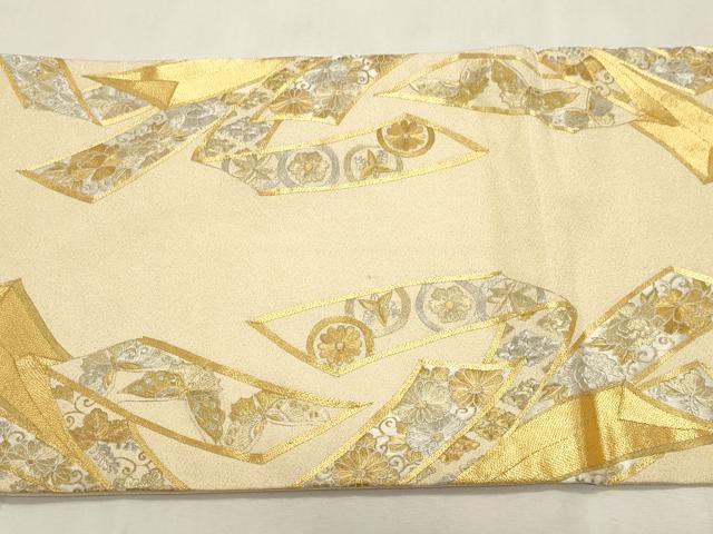 平和屋着物●綴れ 丸帯 総刺繍 駒刺繍 束ね熨斗花文 金銀糸 正絹 逸品 CABI7201dy