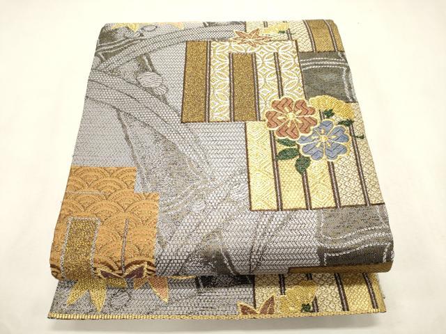 平和屋着物●両面 六通柄袋帯 源氏香花文 金糸 正絹 逸品 CABI7202dy