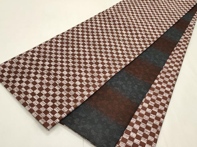 平和屋着物●両面 全通柄袋帯 格子柄 正絹 逸品 CABI7204dy