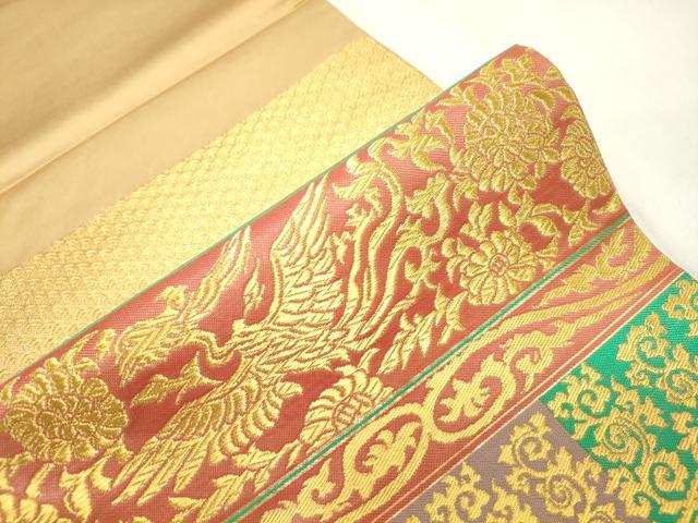 平和屋着物●龍村晋謹製 六通柄袋帯 赤絵鳳凰錦 金糸 正絹 逸品 CABI7206dy