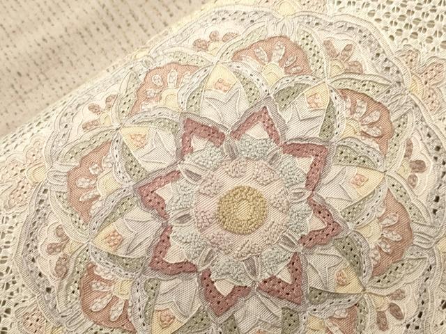 平和屋着物●中国三大刺繍 スワトウ刺繍 相良刺繍 総刺繍 太鼓柄袋帯 紬地 切嵌花文 正絹 逸品 CABI7208dy