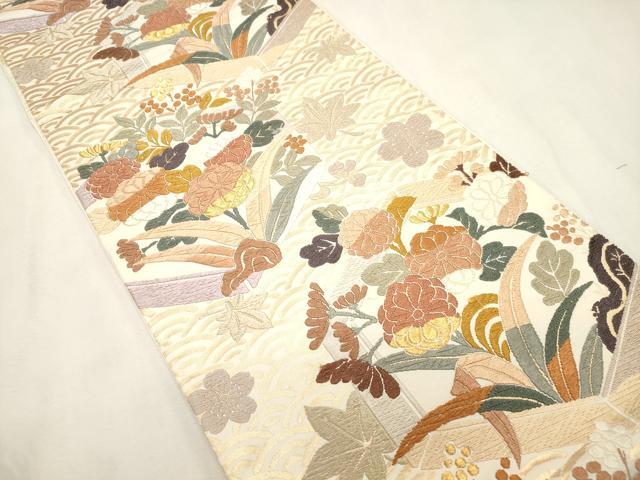 平和屋着物●六通柄袋帯 唐織 亀甲草花文 金糸 正絹 逸品 CABI7209dy