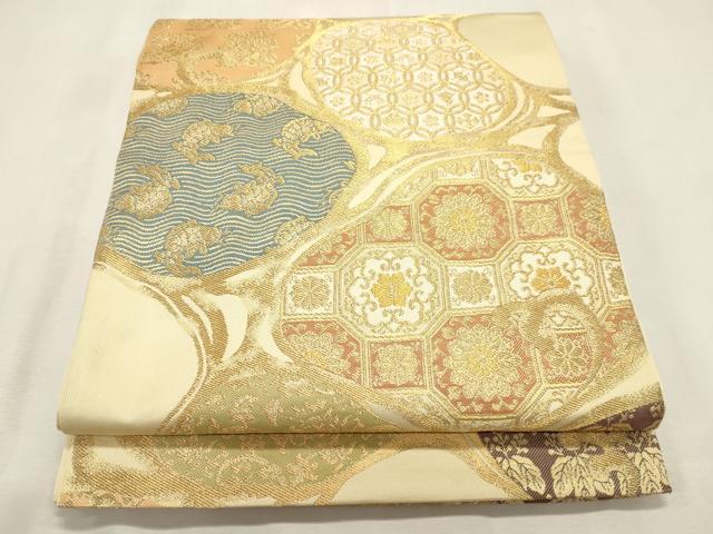 平和屋着物●六通柄 本袋帯 篠粋 名物裂 金糸 正絹 逸品 CABI7210dy