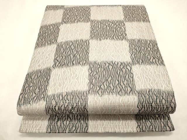 平和屋着物●両面 全通柄袋帯 櫛織 格子柄 正絹 逸品 CABI7211dy