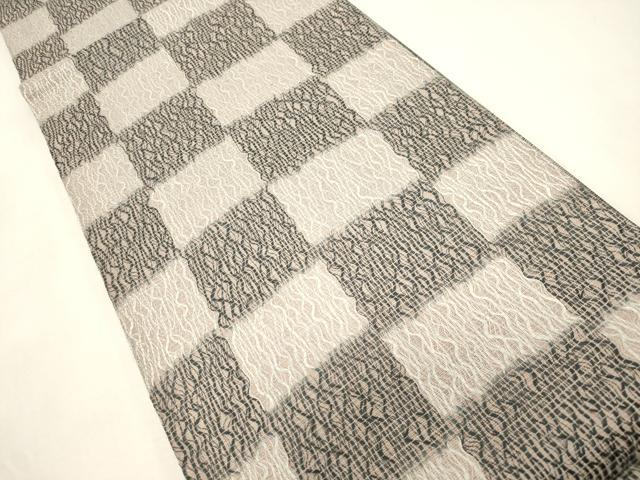 平和屋着物●両面 全通柄袋帯 櫛織 格子柄 正絹 逸品 CABI7211dy