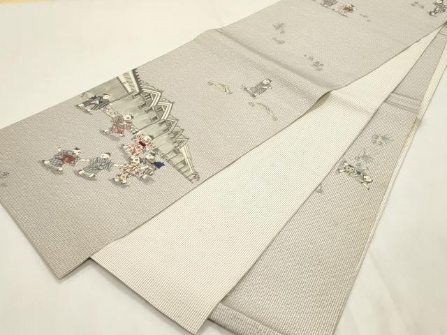 平和屋着物●全通柄袋帯 本場縞大島 童子遊び 正絹 逸品 CABI7215dy