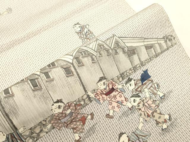 平和屋着物●全通柄袋帯 本場縞大島 童子遊び 正絹 逸品 CABI7215dy
