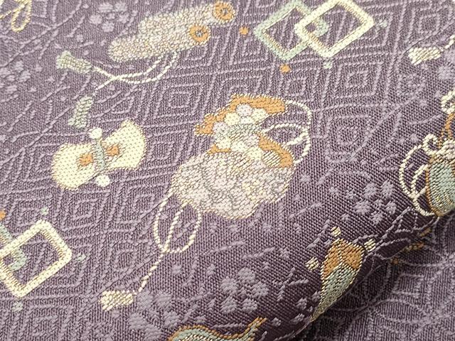 平和屋着物●六通柄 本袋帯 宝尽くし文 金糸 正絹 逸品 CABI7216dy