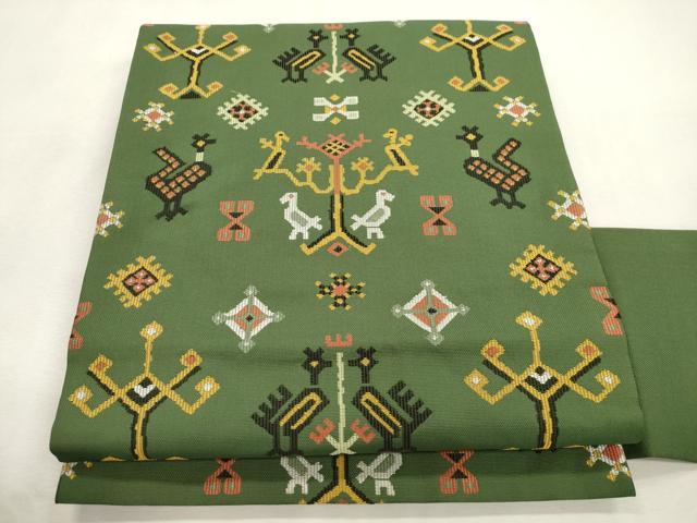 平和屋着物●西陣 川島織物 九寸名古屋帯 幾何学鳥文 正絹 逸品 CABI7221dy