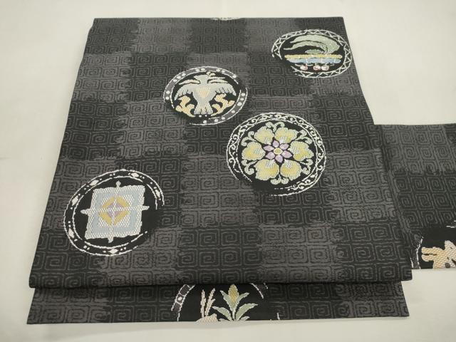 平和屋着物●九寸名古屋帯 花鳥丸文 正絹 逸品 CABI7225dy