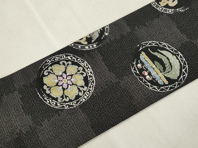 平和屋着物●九寸名古屋帯 花鳥丸文 正絹 逸品 CABI7225dy