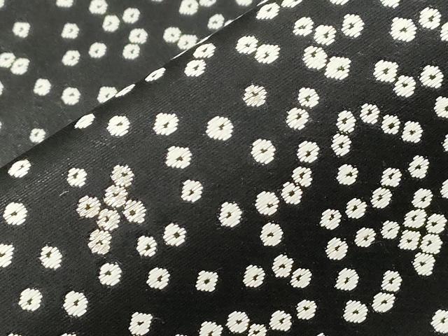 平和屋着物●九寸名古屋帯 鹿の子文 黒地 銀糸 正絹 逸品 CABI7228dy