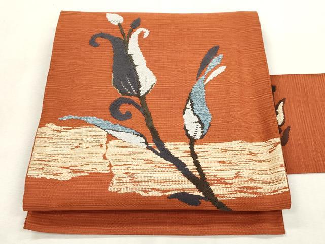 平和屋着物●綴れ 八寸名古屋帯 草花文 金糸 名古屋仕立て 正絹 逸品 CABI7230dy