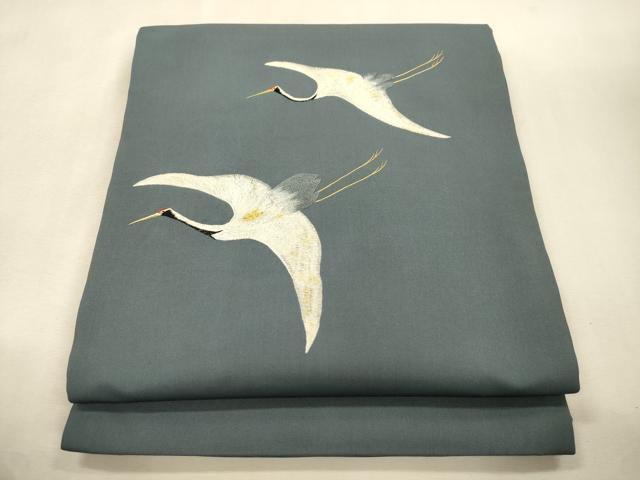 平和屋着物●塩瀬 九寸開き名古屋帯 総刺繍 飛鶴文 金糸 正絹 逸品 CABI7242dy
