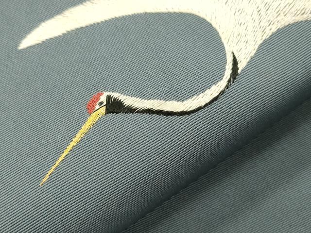 平和屋着物●塩瀬 九寸開き名古屋帯 総刺繍 飛鶴文 金糸 正絹 逸品 CABI7242dy