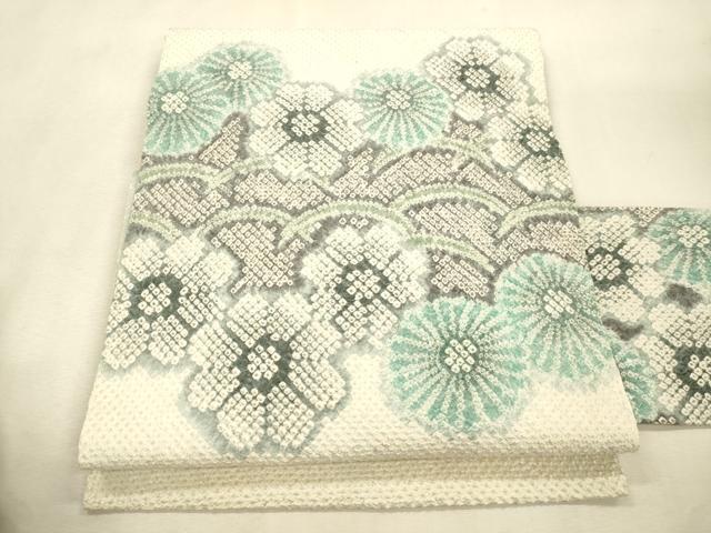平和屋着物●名門 藤娘きぬたや・総絞り 九寸名古屋帯 草花文 正絹 逸品 CABI7249dy