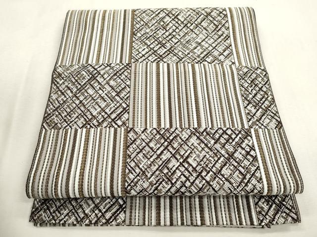 平和屋着物●本場筑前博多織 八寸名古屋帯 格子柄 金糸 正絹 逸品 CABI7253dy