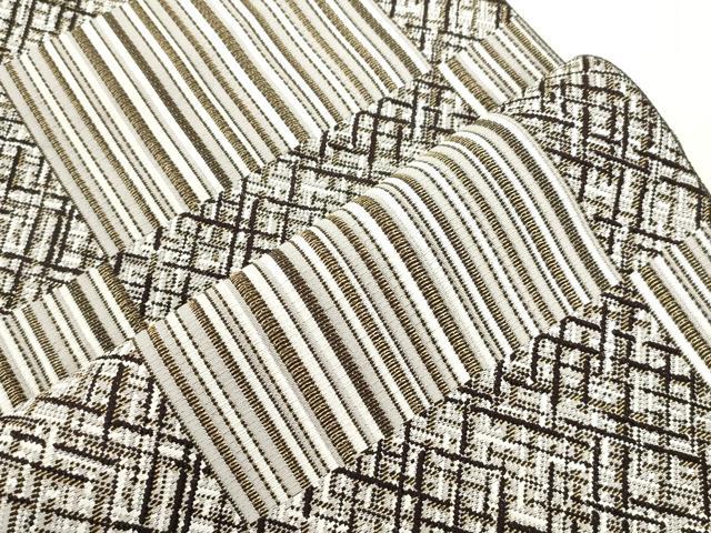 平和屋着物●本場筑前博多織 八寸名古屋帯 格子柄 金糸 正絹 逸品 CABI7253dy