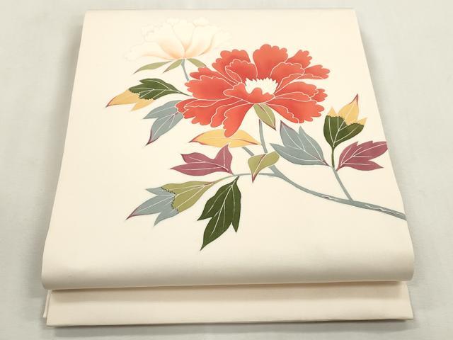 平和屋着物●塩瀬 九寸開き名古屋帯 友禅 作家物 草花文 正絹 逸品 CABI7256dy