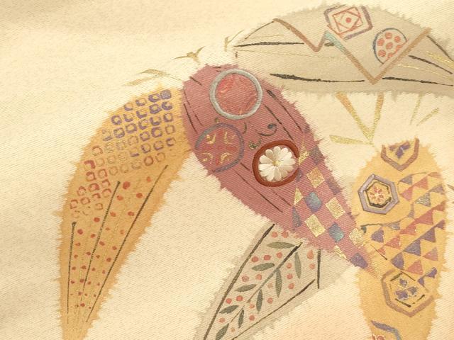平和屋着物●九寸名古屋帯 刺繍 笹花文 金通し地 正絹 逸品 CABI7264dy