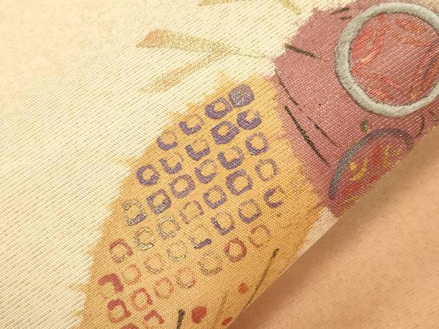 平和屋着物●九寸名古屋帯 刺繍 笹花文 金通し地 正絹 逸品 CABI7264dy