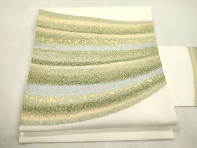 平和屋着物●塩瀬 九寸名古屋帯 箔散らし霞文 金銀彩 正絹 逸品 CABI7265dy