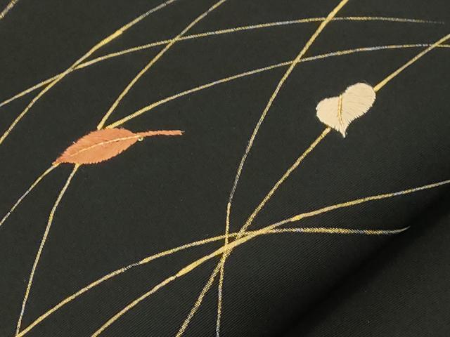 平和屋着物●塩瀬 九寸名古屋帯 刺繍 雪輪草花文 黒地 金彩 正絹 逸品 CABI7266dy
