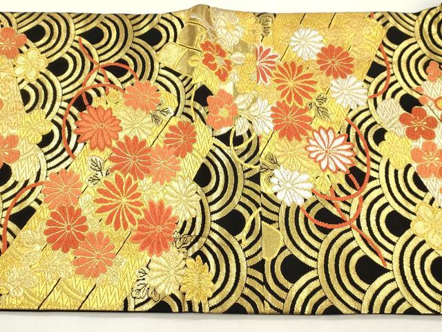 平和屋着物●希少 だらり帯 芸姑 舞妓 唐織 筏花文 黒地 金糸 正絹 逸品 CABI7269dy