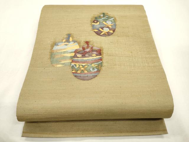平和屋着物●太鼓柄袋帯 すくい織 紬地 陶器文 正絹 逸品 未使用 CABI7278dy