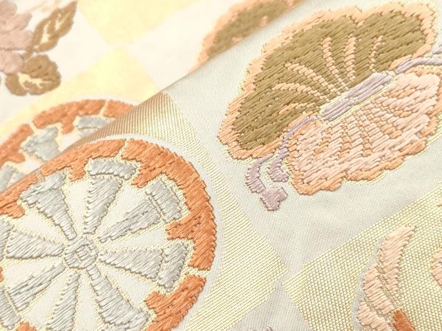 平和屋着物●六通柄袋帯 唐織 草木染 市松文様 金糸 正絹 逸品 CABI7280dy