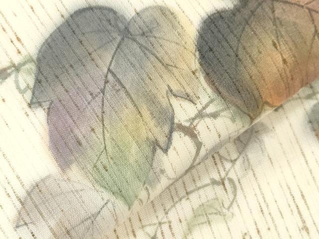 平和屋着物●九寸開き名古屋帯 作家物 ぜんまい紬 手描き 葡萄蔦の葉文 正絹 逸品 CABI7286dy