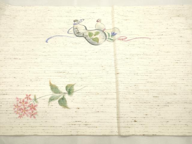 平和屋着物●九寸開き名古屋帯 作家物 ぜんまい紬 手描き 葡萄蔦の葉文 正絹 逸品 CABI7286dy