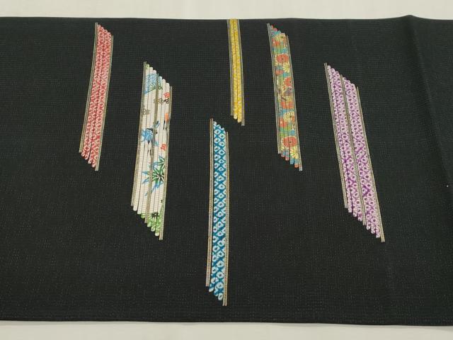 平和屋着物●太鼓柄袋帯 横段文 黒地 正絹 逸品 CABI7288dy