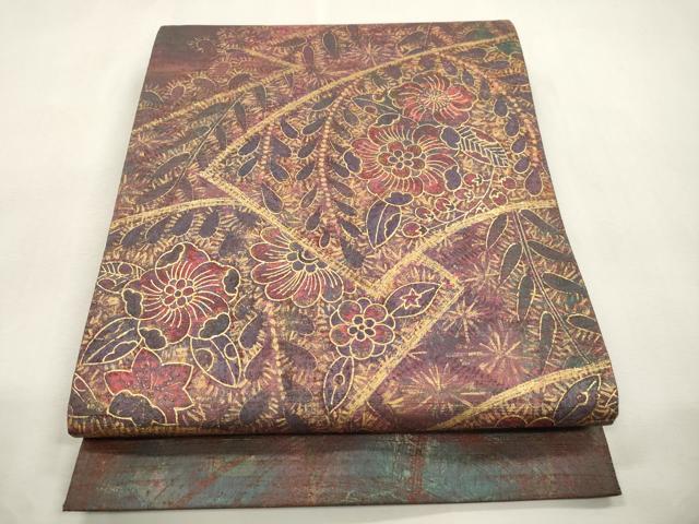 平和屋着物●太鼓柄袋帯 辻が花 紬地 金彩 正絹 逸品 CABI7295dy