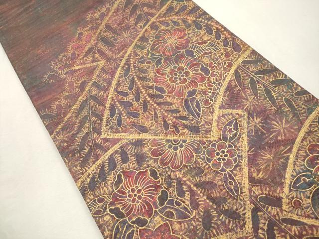 平和屋着物●太鼓柄袋帯 辻が花 紬地 金彩 正絹 逸品 CABI7295dy