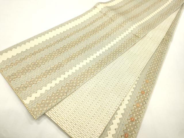 平和屋着物●西陣 太鼓柄袋帯 手越織 幾何学文 金糸 反端付き 正絹 逸品 CABI7297dy