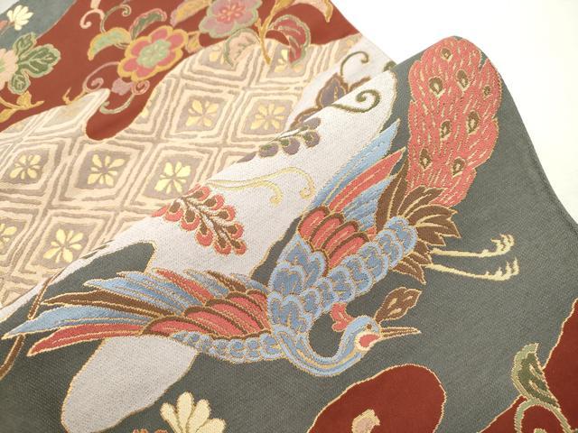 平和屋着物●六通柄袋帯 花鳥文 金糸 正絹 逸品 CABI7300dy