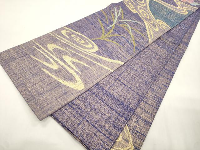 平和屋着物●六通柄袋帯 流水草花文 金糸 正絹 逸品 CABI7304dy
