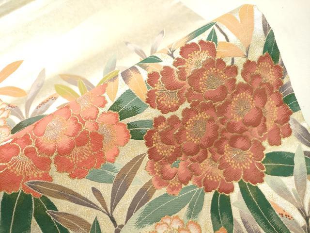 平和屋着物●六通柄袋帯 作家物 草花文 金糸 正絹 逸品 CABI7309dy