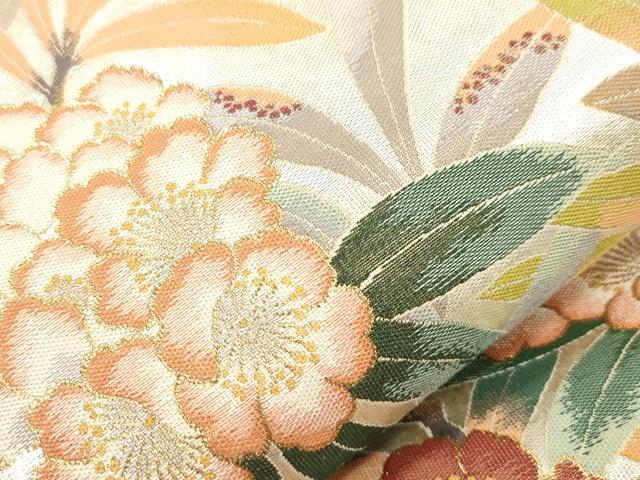 平和屋着物●六通柄袋帯 作家物 草花文 金糸 正絹 逸品 CABI7309dy