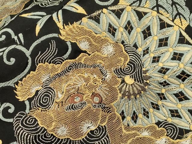 平和屋着物●アンティーク 大正ロマン 全通柄九寸名古屋帯 竜 唐獅子 金糸 正絹 逸品 CABI7315dy