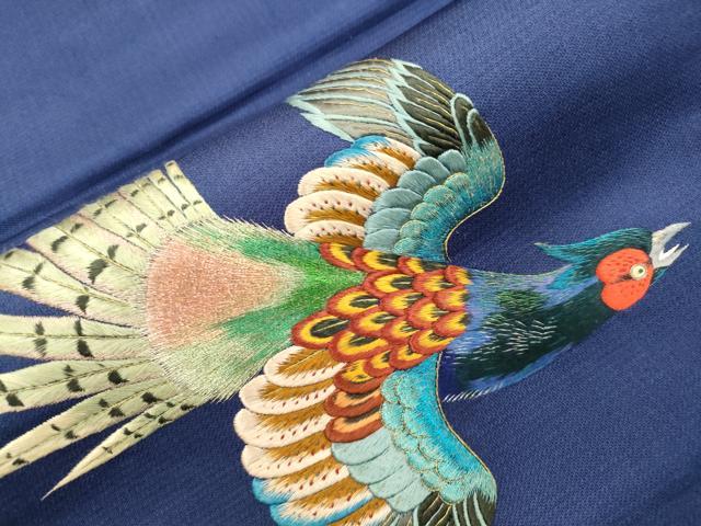 平和屋着物●アンティーク 大正ロマン 九寸名古屋帯 総手刺繍 尾長鳥文 金糸 正絹 逸品 CABI7316dy