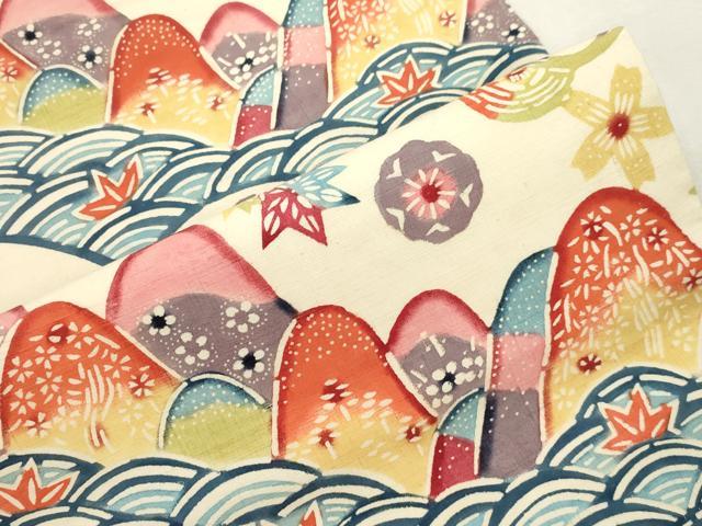 平和屋着物●九寸名古屋帯 紬地 型染め 遠山文 正絹 逸品 CABI7318dy