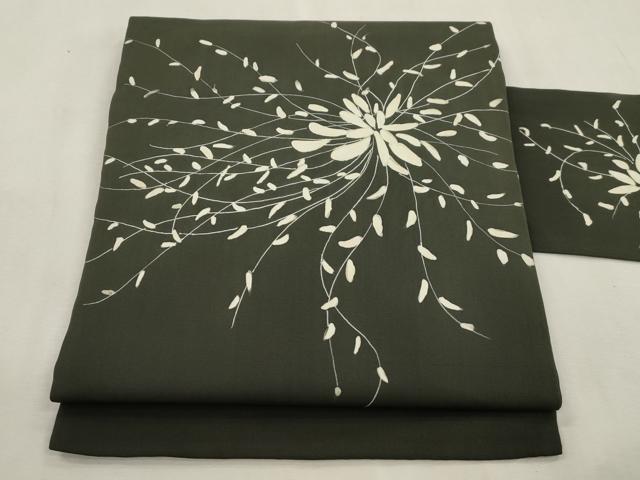 平和屋着物●塩瀬 九寸名古屋帯 枝花文 黒地 正絹 逸品 CABI7322dy
