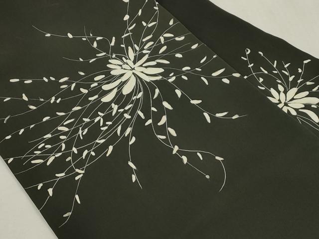 平和屋着物●塩瀬 九寸名古屋帯 枝花文 黒地 正絹 逸品 CABI7322dy