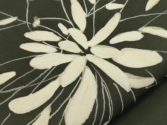 平和屋着物●塩瀬 九寸名古屋帯 枝花文 黒地 正絹 逸品 CABI7322dy