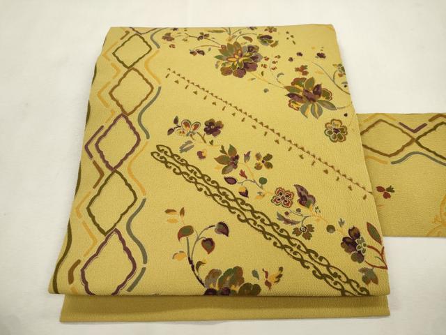 平和屋着物●九寸名古屋帯 更紗花文 鬼しぼ縮緬 正絹 逸品 CABI7327dy