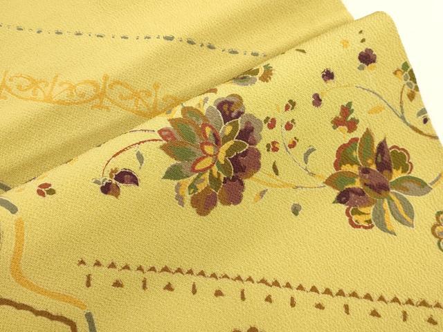 平和屋着物●九寸名古屋帯 更紗花文 鬼しぼ縮緬 正絹 逸品 CABI7327dy
