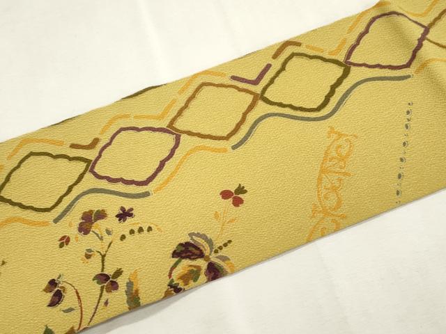 平和屋着物●九寸名古屋帯 更紗花文 鬼しぼ縮緬 正絹 逸品 CABI7327dy