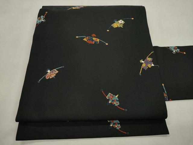 平和屋着物●九寸名古屋帯 唐織 やじろべえ 黒地 金糸 正絹 逸品 CABI7329dy
